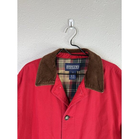 Lands End Chore Barn Coat Mens Large Tall Red Corduroy Collar Flannel Lined VTG - Picture 2 of 13